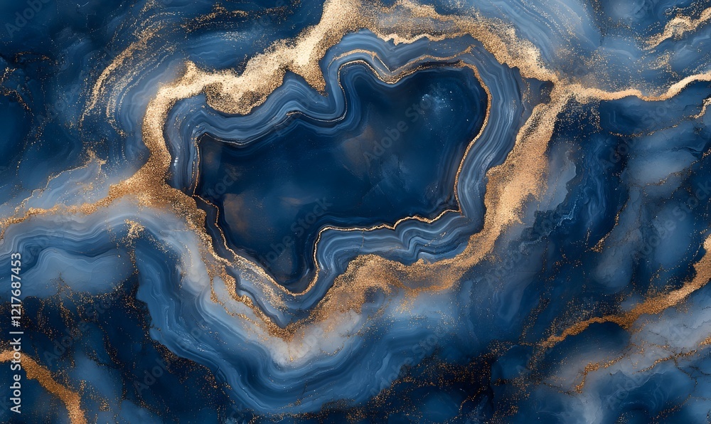 Fototapeta premium Elegant Abstract Blue and Gold Texture with Fluid Marble Effect and Metallic Veins