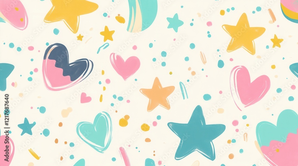 Pastel Hearts Stars and Abstract Shapes Seamless Pattern Background Design Pastel Hearts Stars and Abstract Shapes Seamless Pattern Background Design