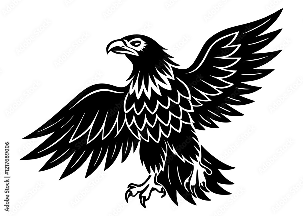 Fototapeta premium eagle black silhouette vector, Simple silhouette Design vector icon with white background. Wild Animal Vector. 