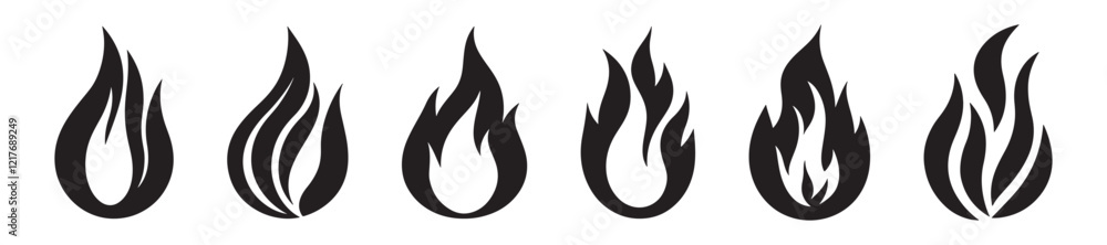 Fire Icon Collection Flame Symbols Bonfire Silhouettes and Flat Style Fire Vector Designs Fire Icon Collection Flame Symbols Bonfire Silhouettes and Flat Style Fire Vector Designs