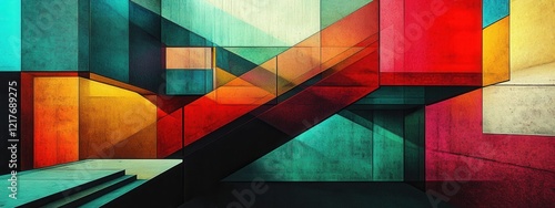 Wallpaper Mural Abstract Geometric Architecture Vibrant Hues Textured Walls Modern Design Torontodigital.ca