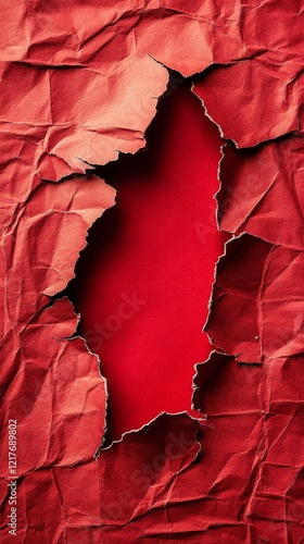 Torn red paper revealing a smooth surface underneath in a creative design con...