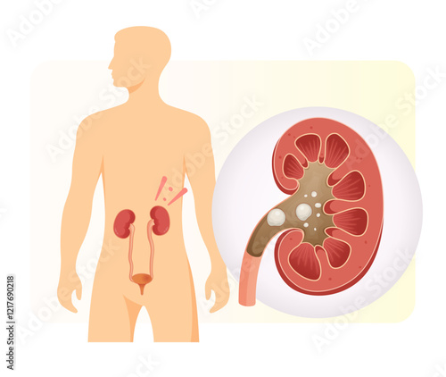 Kidney Stone Removal - Percutaneous Nephrolithotomy - Stock Illustration