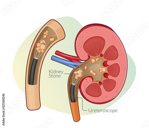 Kidney Stone Removal - Percutaneous Nephrolithotomy - Stock Illustration
