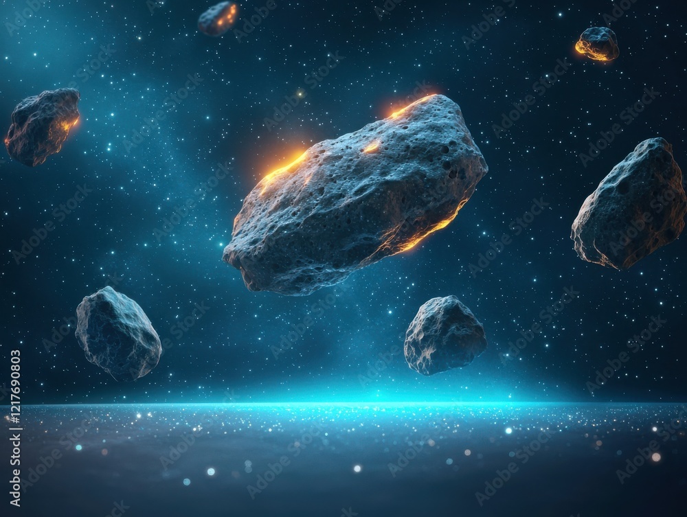 Obraz premium Asteroid belt encounter outer space cinematic image cosmic environment dramatic viewpoint astrophysical concept