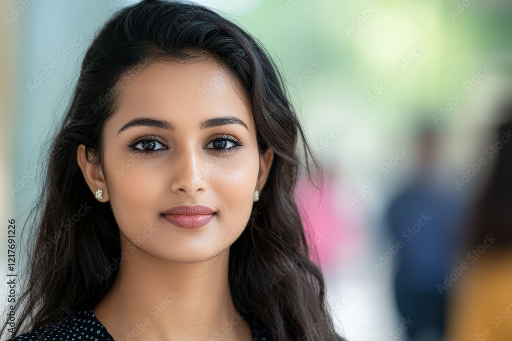 Portrait of a Young Woman with Long Hair and Elegant Expression Portrait of a Young Woman with Long Hair and Elegant Expression