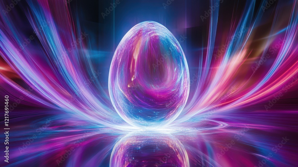 Obraz premium A vibrant Easter egg with intricate patterns, set against a soft, blurred backdrop, celebrating the joy of the holiday.