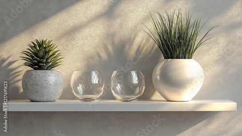 Elegant glass vase with dried flowers on a minimalist table in natural light