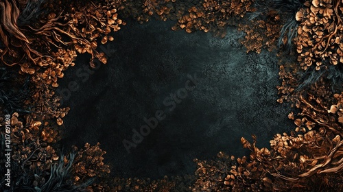 Copper floral frame on dark background, design element