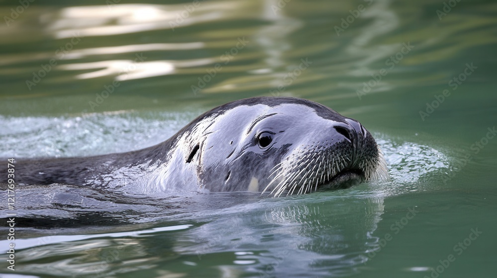 Fototapeta premium Majestic Spotted Seal in Aquatic Habitat Swimming Gracefully Close Up View