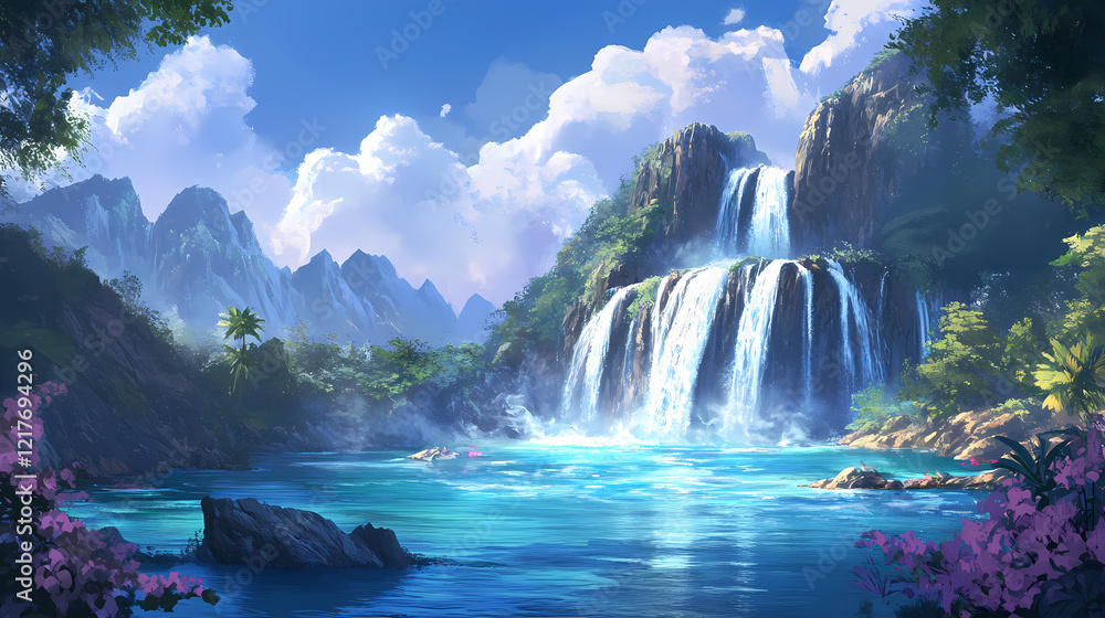 Majestic waterfall cascading into pristine lagoon azeem's stunning nature photography in tropical settings. Sapphire Lagoon. Illustration Majestic waterfall cascading into pristine lagoon azeem's stunning nature photography in tropical settings. Sapphire Lagoon. Illustration