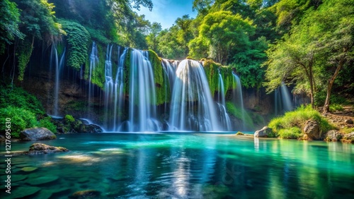 clear-water-falling-beneath-a-waterfall--surrounde 