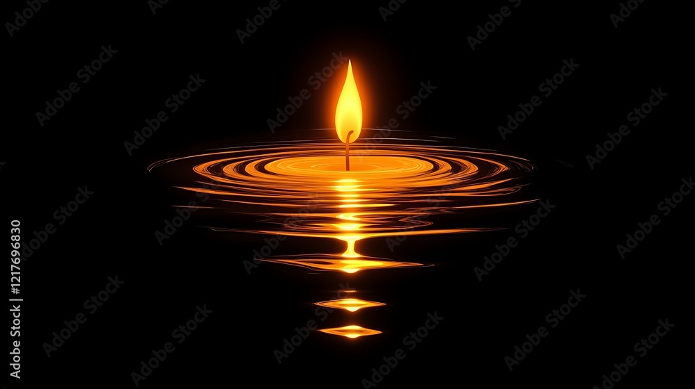 Fototapeta premium A Single Candle Flame Reflects in Rippling Water