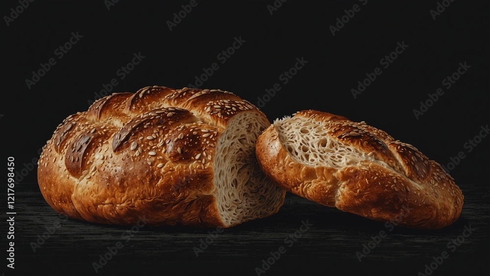 Scratchboard Style Sketch of Rye Bun with Crispy Crust and Soft Interior Scratchboard Style Sketch of Rye Bun with Crispy Crust and Soft Interior