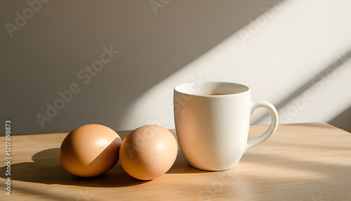 Wallpaper Mural Coffee cup, Two eggs and bacon for healthy breakfast Torontodigital.ca