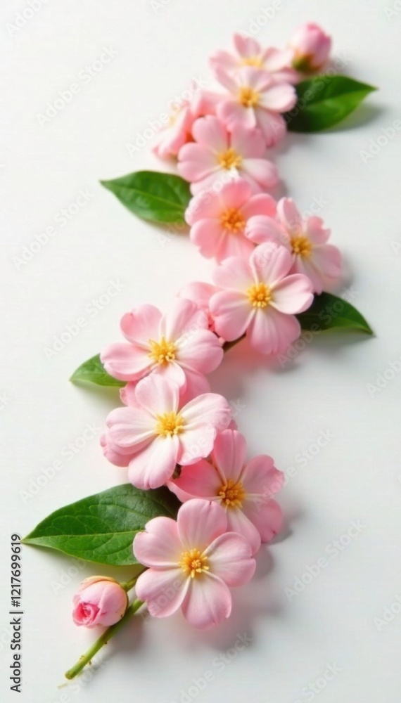 Fototapeta premium Fragrant jasmine flowers in a garland of soap on white background, fragrance, perfumed flowers, floral