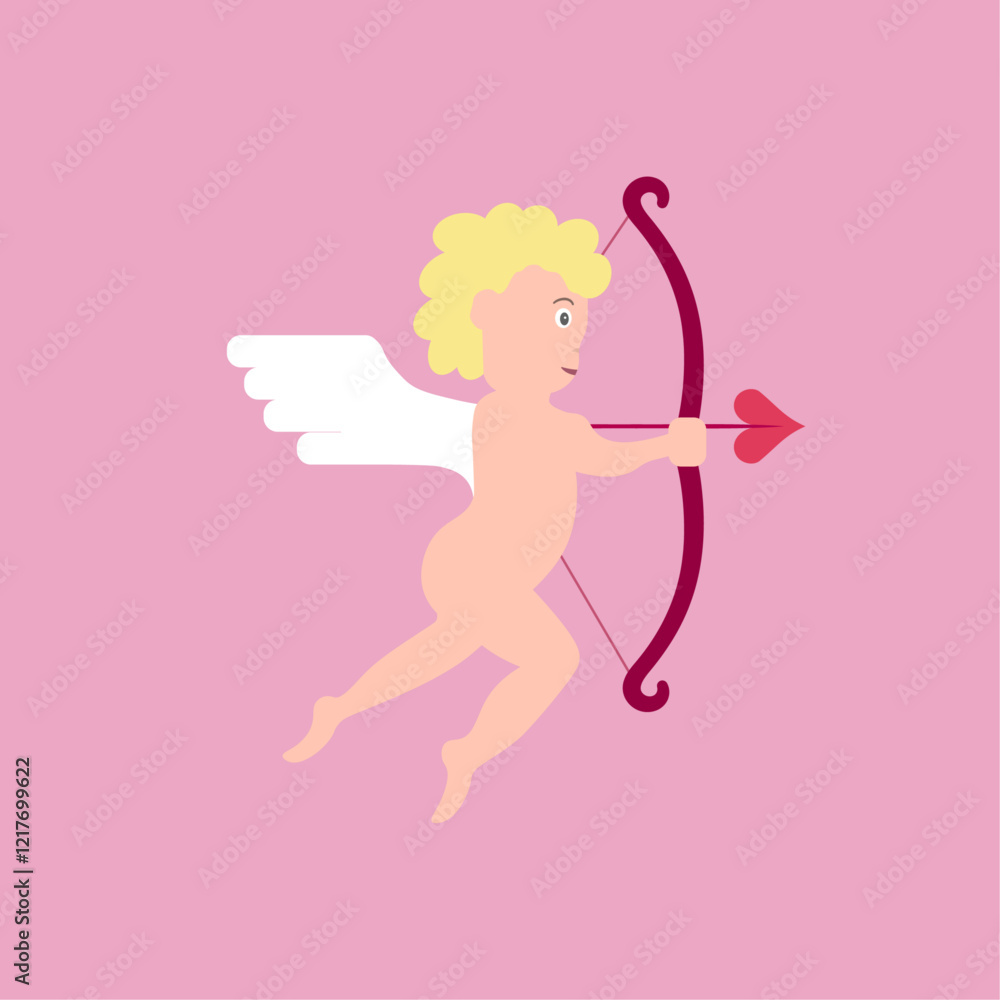 Valentine Cupid Vector Illustration with Bow and Heart Arrow – Romantic Love Design Valentine Cupid Vector Illustration with Bow and Heart Arrow – Romantic Love Design