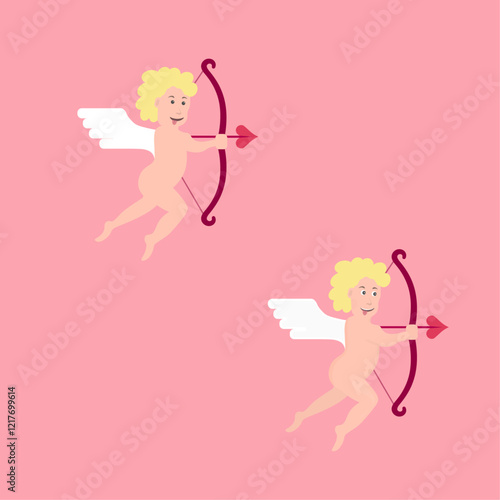 Valentine Cupid Duo Vector Illustration – Cute Romantic Angels with Bow and Arrow