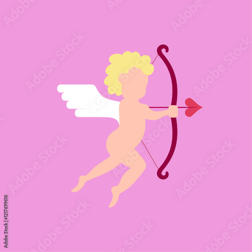 Minimalist Cupid Vector Illustration with Bow and Heart Arrow – Valentine’s Day Design