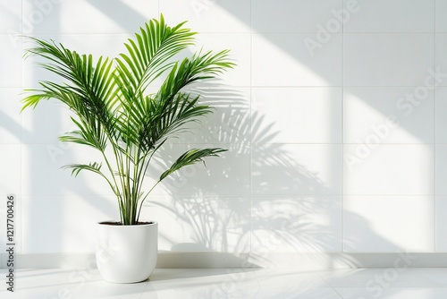 Large house palm plant in a pot on white background