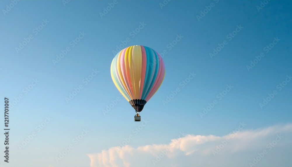 Naklejka premium 뜨거운 공기 풍선이 떠오르는 모습, 고도가 높아질수록 풍선의 색이 점점 밝아지는 표현