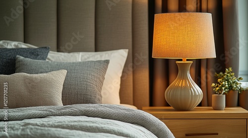 Cozy bedroom setup with warm lighting and soft textures perfect for relaxatio...