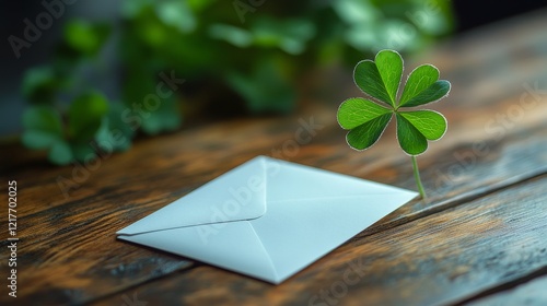 Clover placed on an envelope highlighting a serene moment in a sunlit room