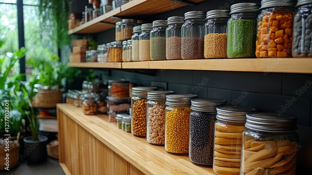 Exploring a vibrant pantry filled with assorted jars and natural ingredients in a cozy kitchen setup Exploring a vibrant pantry filled with assorted jars and natural ingredients in a cozy kitchen setup