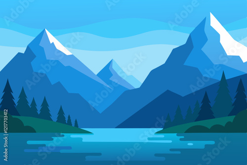 mountain landscape with lake and mountains