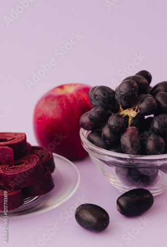 Homemade summer fruit pastille. Sweet vegetarian dessert. Pastille rolls. Raw food, vegan sweetness, dessert without sugar and flour. For text and articles on health photo