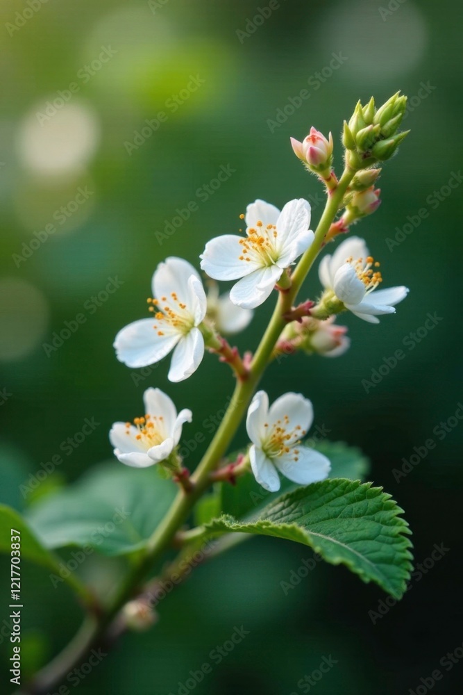 Fragrant white blooms adorn delicate blackberry branch tips, plant, garden Fragrant white blooms adorn delicate blackberry branch tips, plant, garden