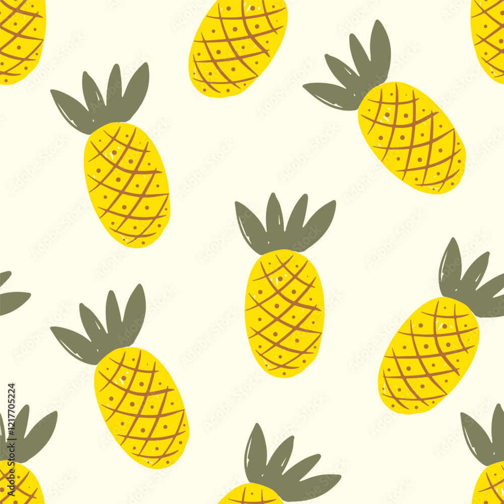 Bright yellow pineapples with green leaves create a lively summer pattern, perfect for designs. vector illustration Bright yellow pineapples with green leaves create a lively summer pattern, perfect for designs. vector illustration