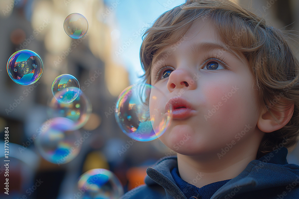 Young boy blowing bubbles outdoors, enjoying a sunny day. Young boy blowing bubbles outdoors, enjoying a sunny day.