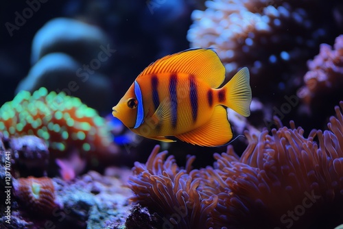 Colorful tropical fish swimming through vibrant coral reef in an underwater p...