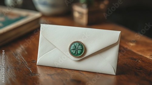Clover placed on an envelope highlighting a serene moment in a sunlit room