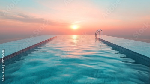 Calm ocean water reflecting sunlight during early morning hours at the horizon