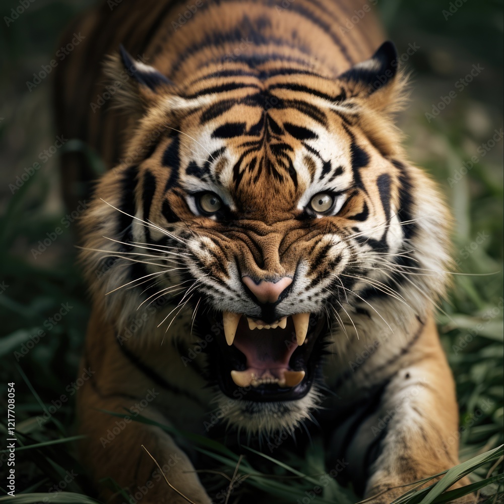 Ferocious Feline: Capturing the Intense Gaze of an Angry Tiger in the Wild Ferocious Feline: Capturing the Intense Gaze of an Angry Tiger in the Wild