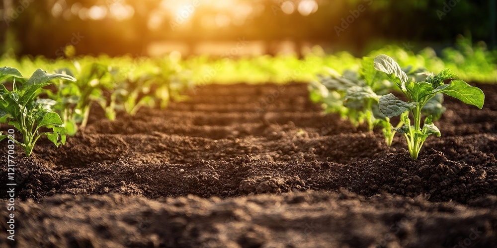 Gardening background. Spring cultivated soil under spring sun with empty space for product design Gardening background. Spring cultivated soil under spring sun with empty space for product design