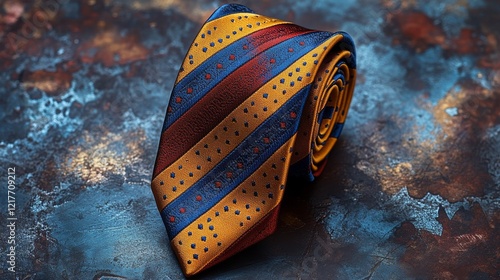 Stylish striped tie rolled up on a light background for elegant occasions and...