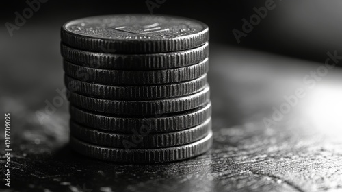 Stacked coins on a black surface showcasing financial themes and savings conc...