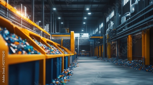 A microfactorys waste sorting station where separated materials are visibly organized for recycling reflecting a clear commitment to circular economy principles and efficient waste photo