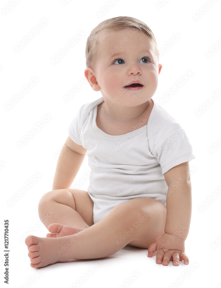 Cute little baby sitting on white background Cute little baby sitting on white background