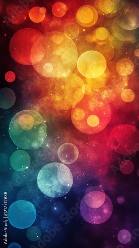 Colorful abstract background with vibrant circles and glowing orbs in a cosmi...