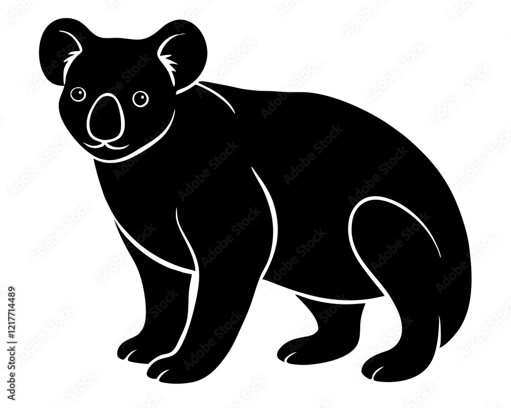 Fototapeta premium koala black silhouette vector, Simple silhouette Design vector icon with white background. Wild Animal Vector. 