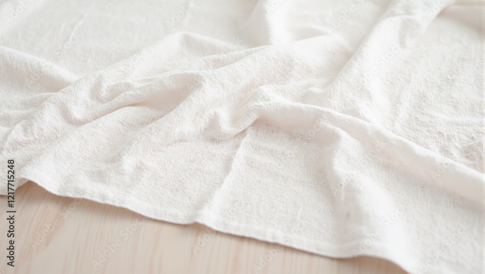 Obraz premium Soft linen fabric with gentle wrinkles on wooden background