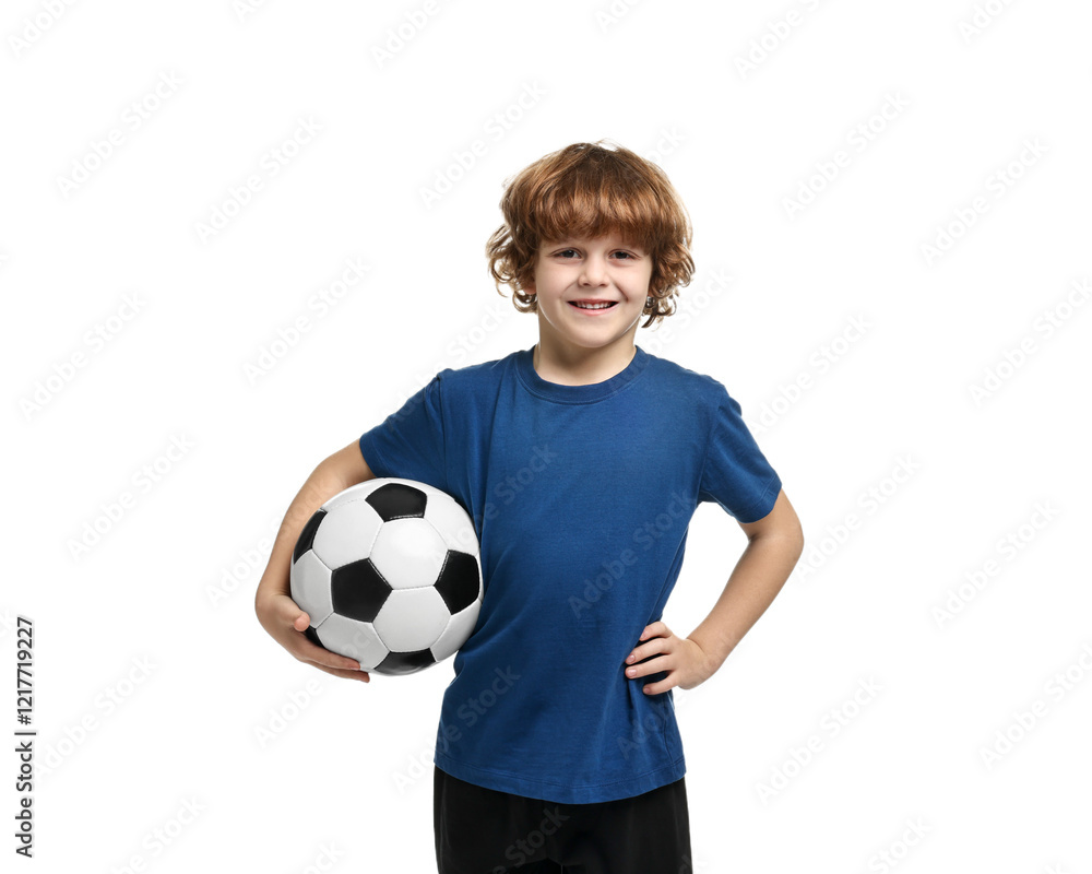 Little boy with soccer ball on white background Little boy with soccer ball on white background