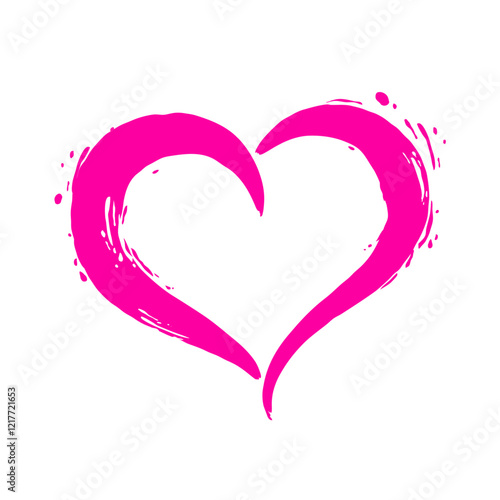 Pink heart brushstroke with color splash. Vector illustration isolated on white background.