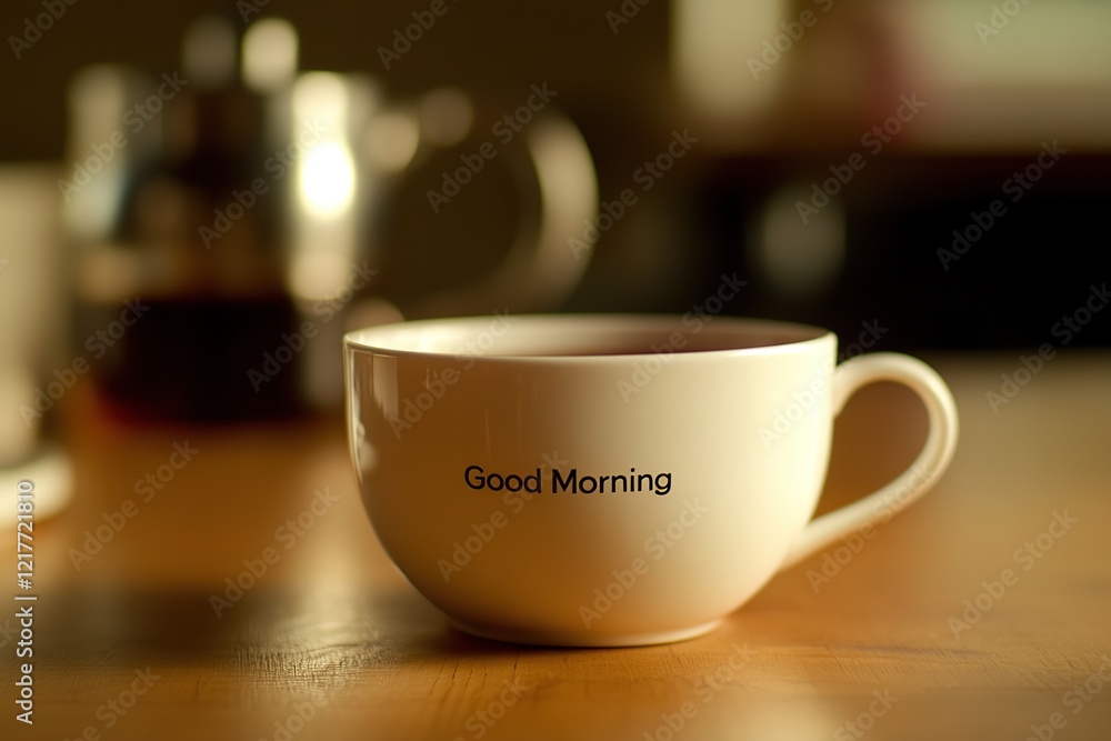 Obraz premium Text Good Morning written on a cup of coffee