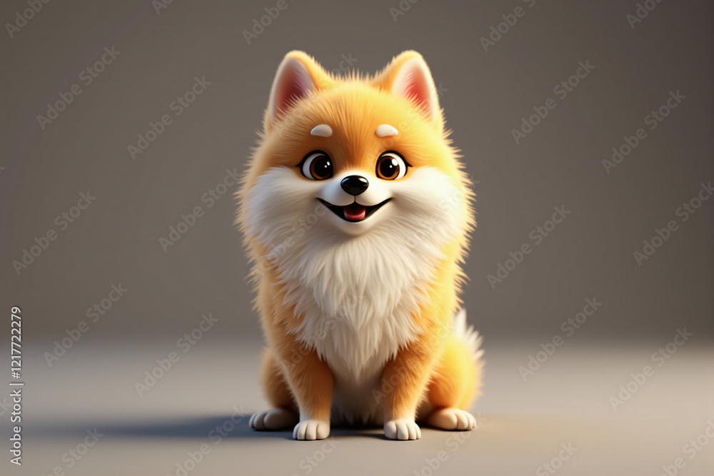 A fluffy, cheerful Pomeranian with bright eyes and a lively expression. Its soft fur makes it the perfect little companion. 3d illustration A fluffy, cheerful Pomeranian with bright eyes and a lively expression. Its soft fur makes it the perfect little companion. 3d illustration