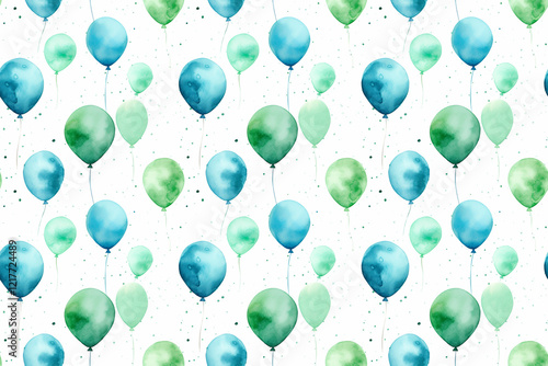 Seamless watercolor festive balloons blue and green pattern wallpaper